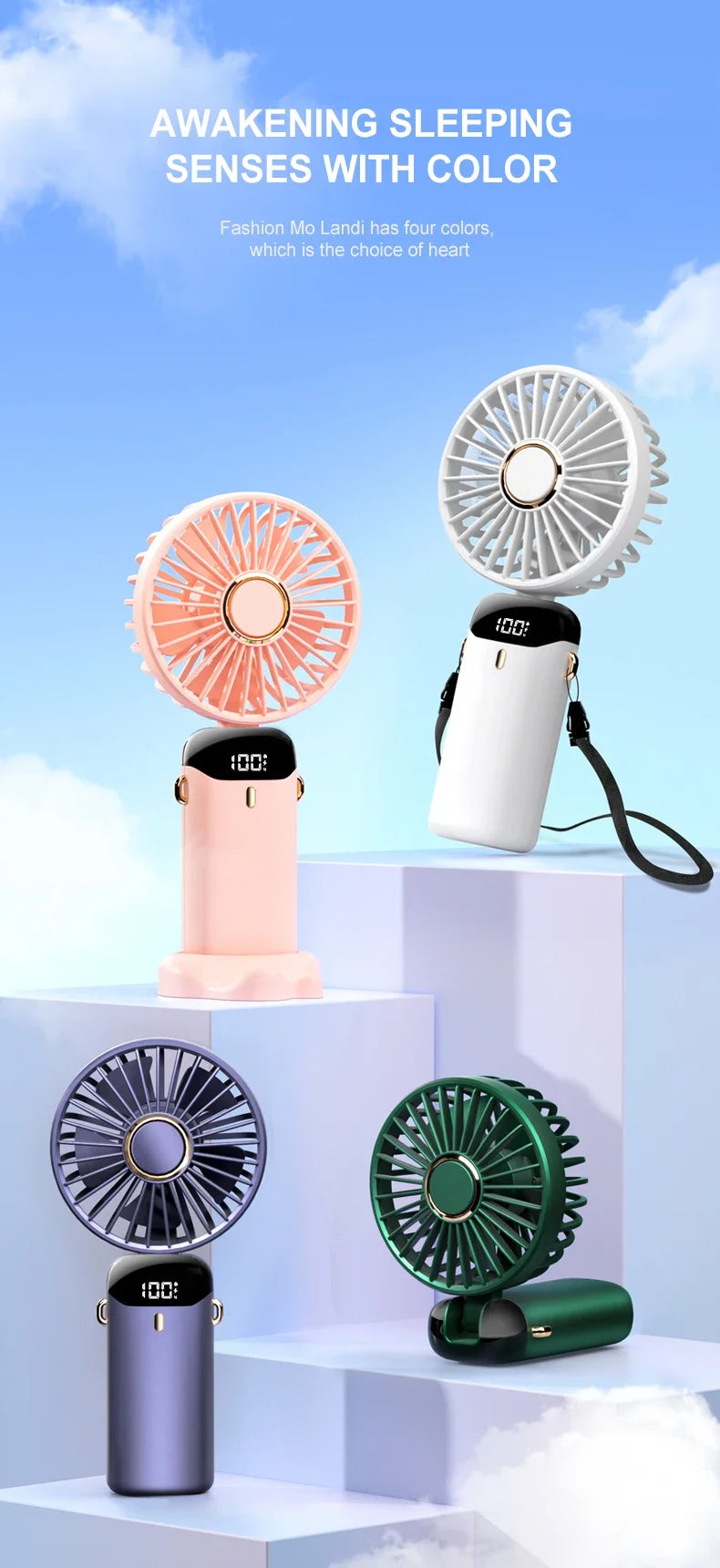 ENYEAR™ USB Handheld Twisted Head Mini Fan Showing Real-Time